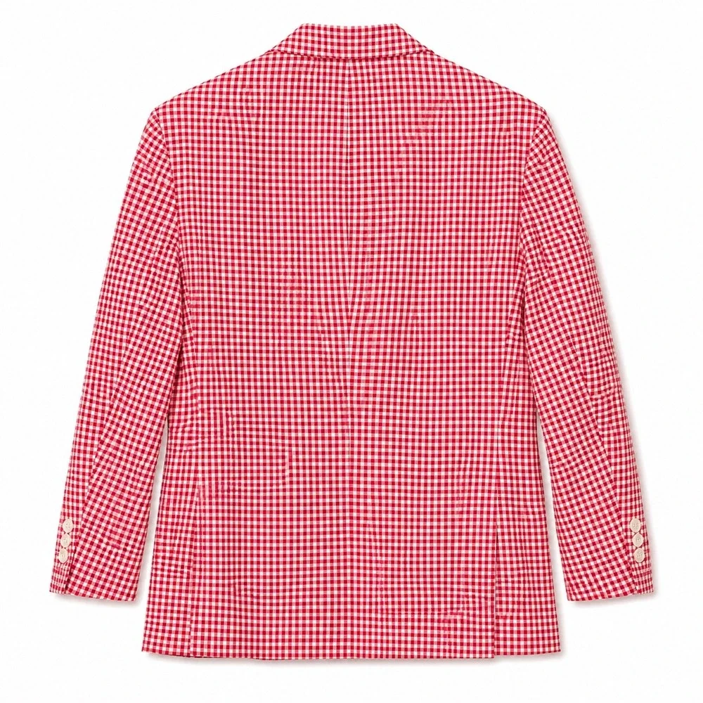 Tallia Gingham Linen Sport Coat Blazer Mens 38S Red White Check Summer Jacket